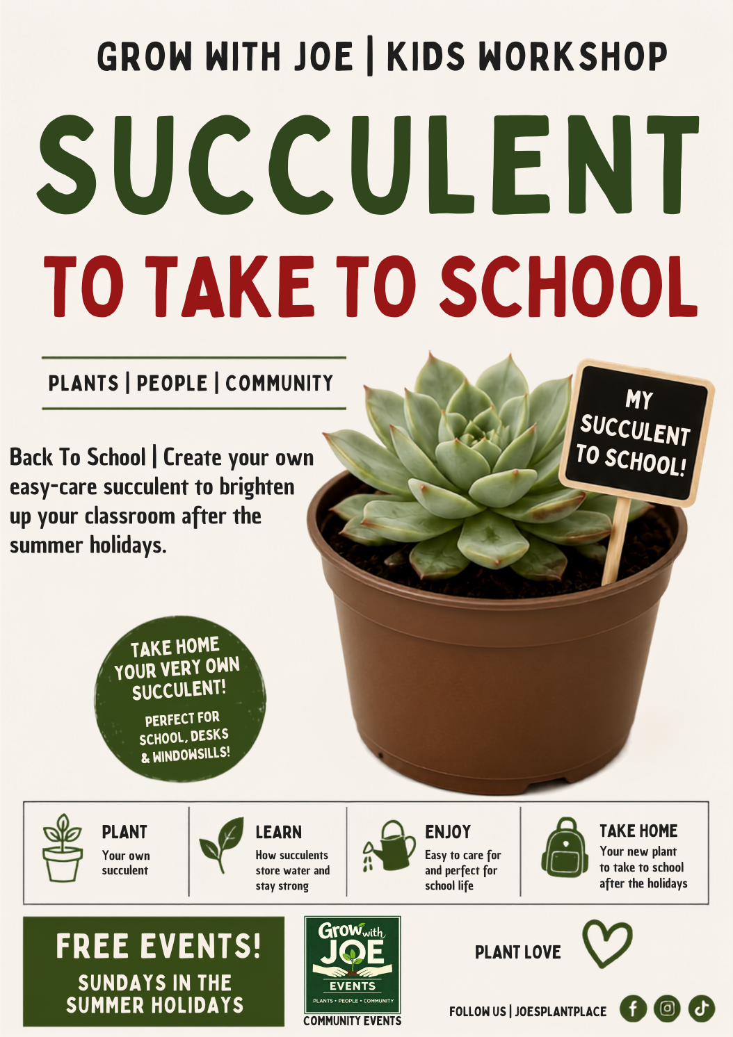 Back To School Succulent Workshop | Grow With Joe Events | Sunday 30th August | FREE EVENT