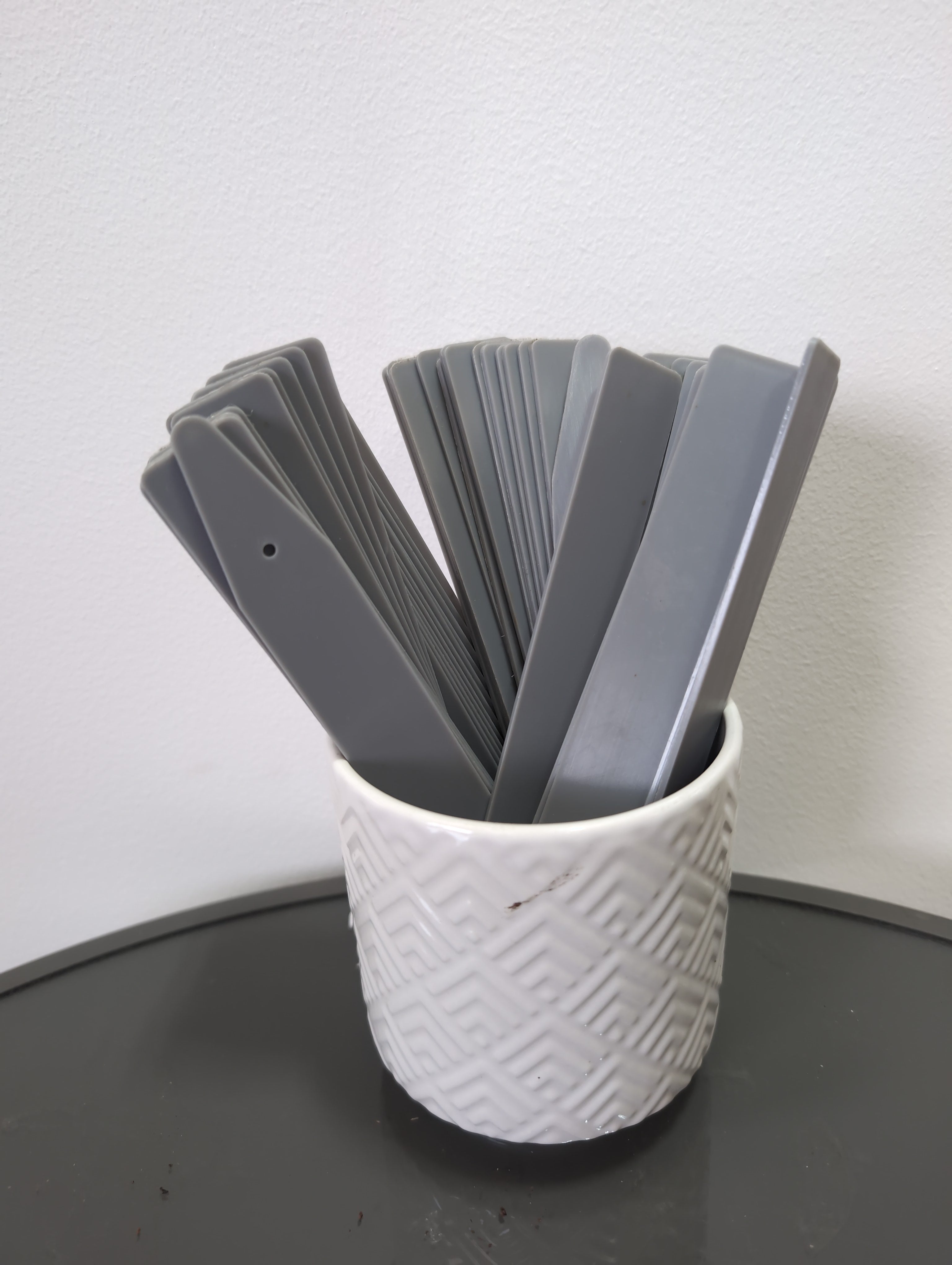 Grey plastic plant labels